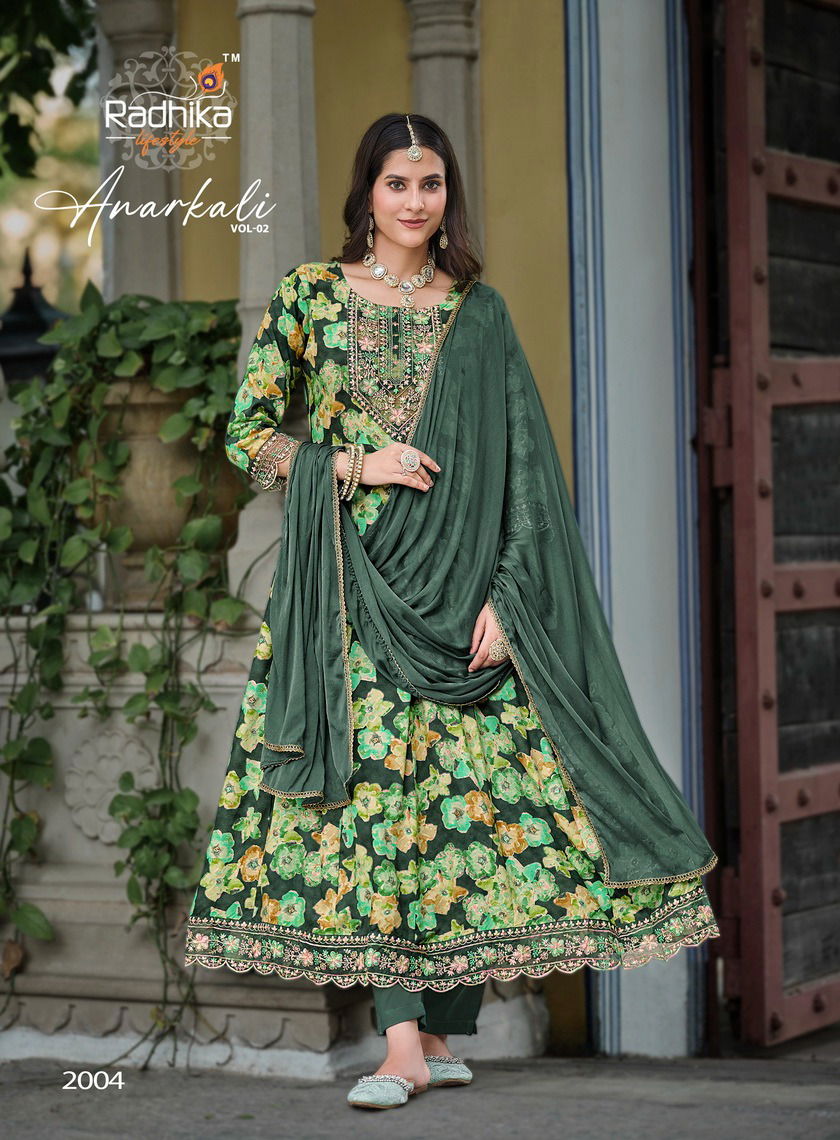Anarkali Vol 2 By Radhika Rayon Printed Kurti With Bottom Dupatta Wholesale Online
